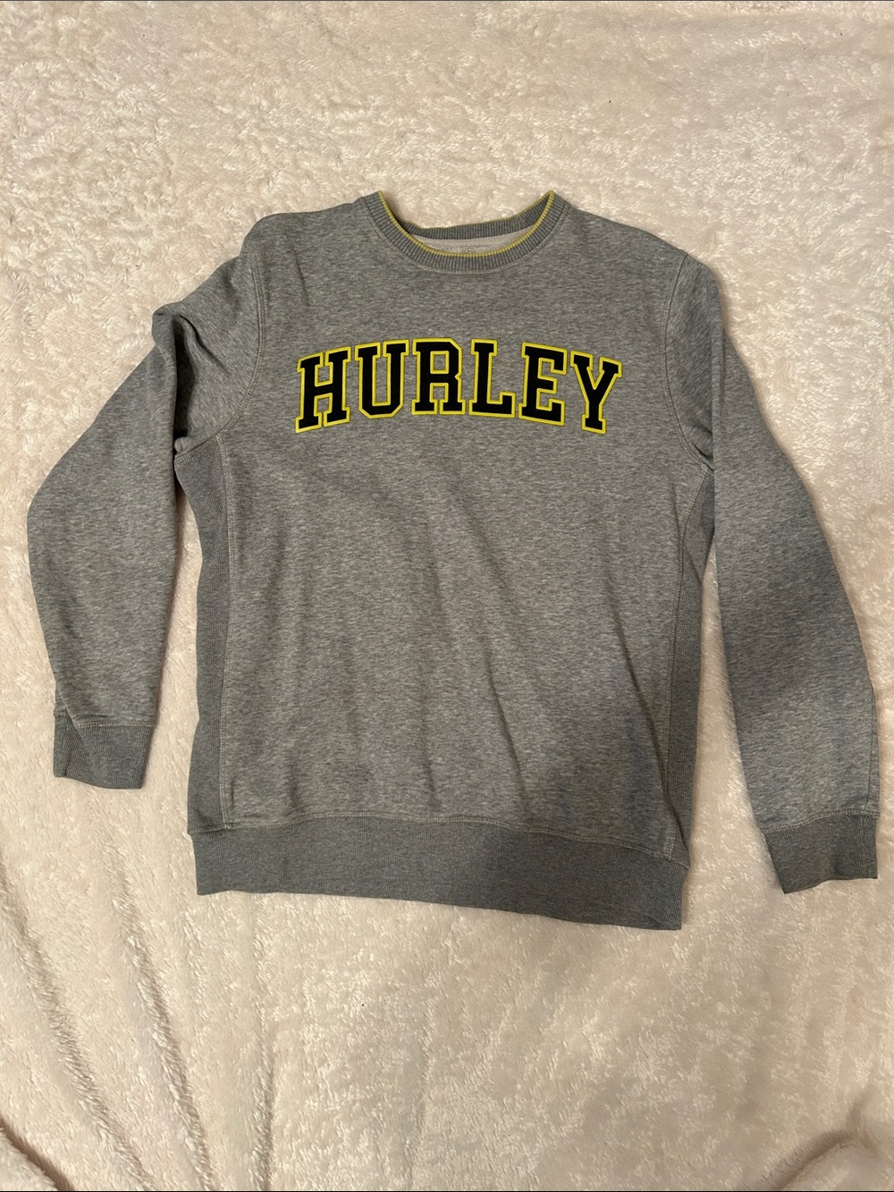 Hurley Gray Crewneck Sweatshirt with Yellow Lettering